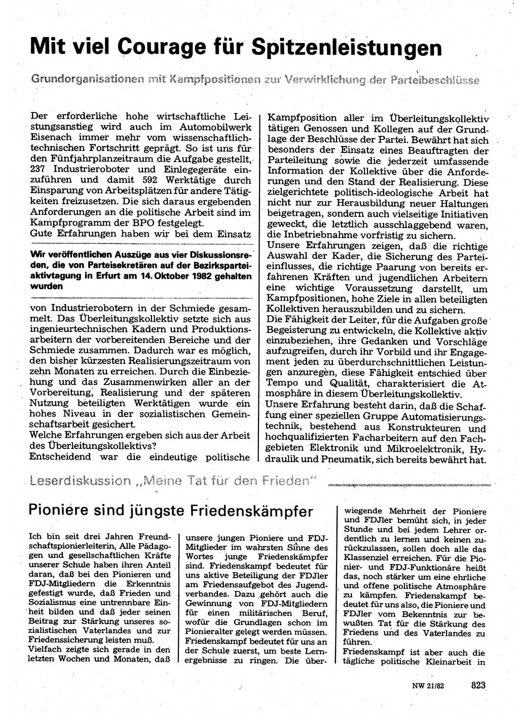 Neuer Weg (NW), Organ des Zentralkomitees (ZK) der SED (Sozialistische Einheitspartei Deutschlands) für Fragen des Parteilebens, 37. Jahrgang [Deutsche Demokratische Republik (DDR)] 1982, Seite 823 (NW ZK SED DDR 1982, S. 823)