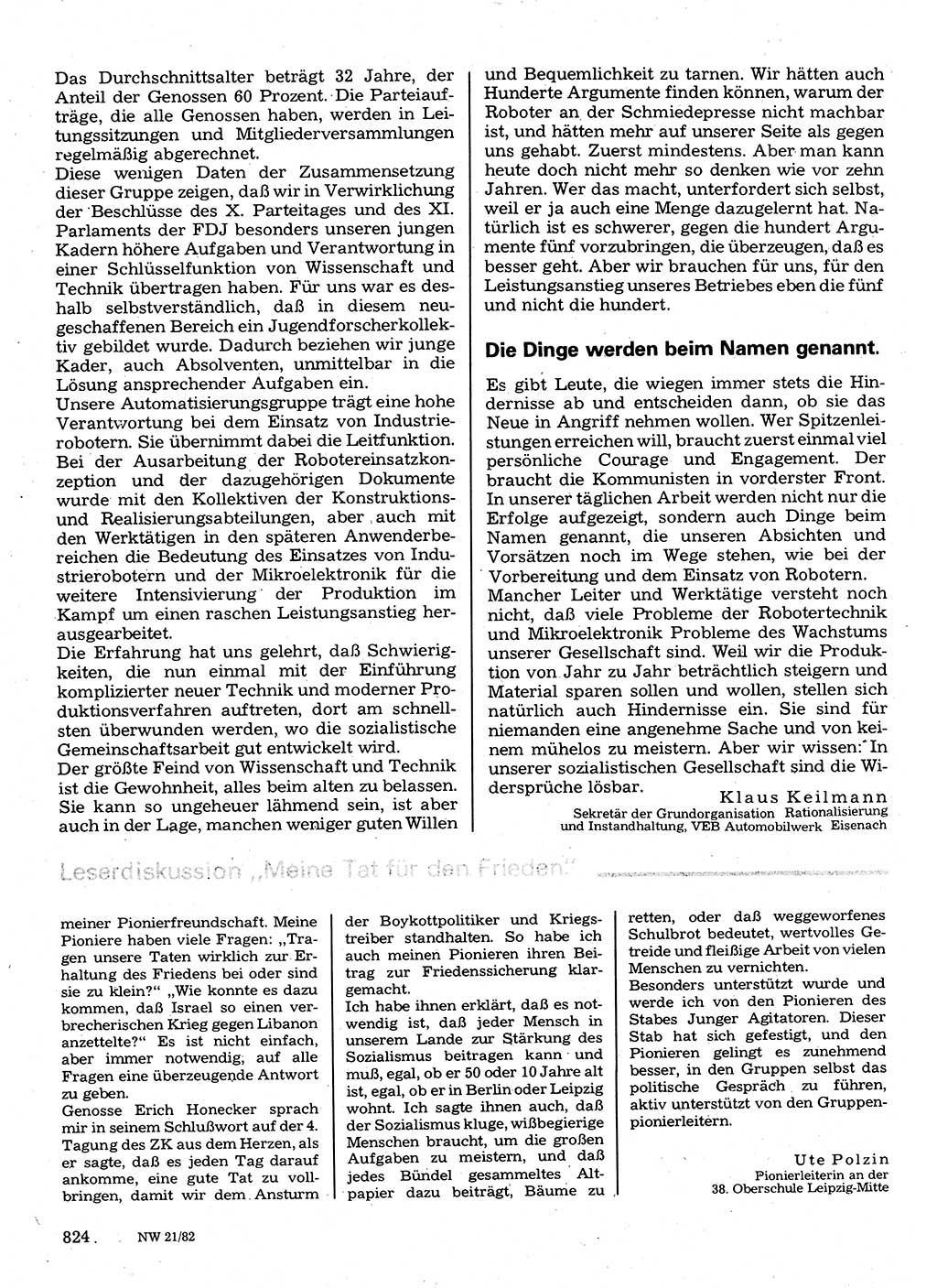 Neuer Weg (NW), Organ des Zentralkomitees (ZK) der SED (Sozialistische Einheitspartei Deutschlands) für Fragen des Parteilebens, 37. Jahrgang [Deutsche Demokratische Republik (DDR)] 1982, Seite 824 (NW ZK SED DDR 1982, S. 824)