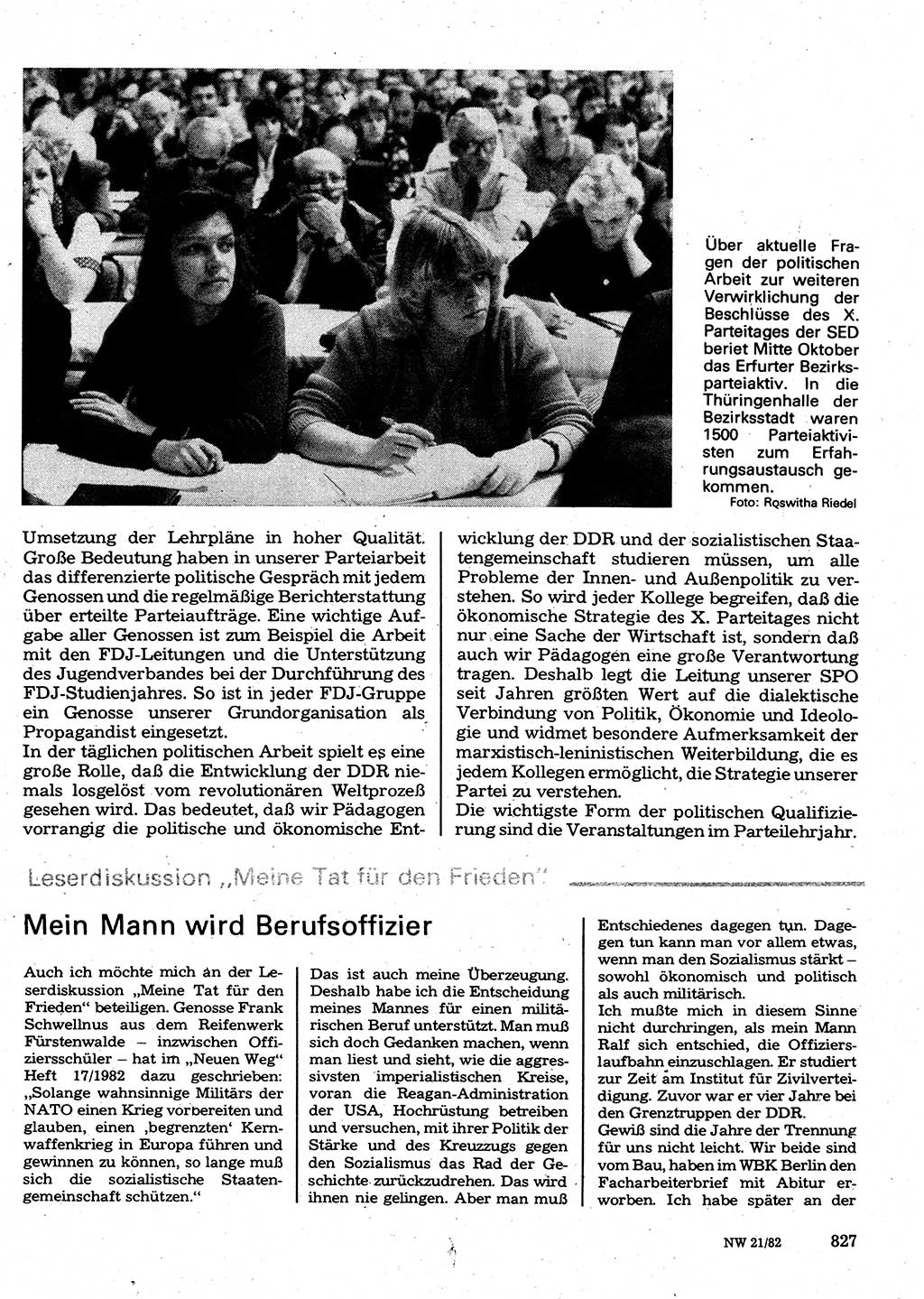 Neuer Weg (NW), Organ des Zentralkomitees (ZK) der SED (Sozialistische Einheitspartei Deutschlands) für Fragen des Parteilebens, 37. Jahrgang [Deutsche Demokratische Republik (DDR)] 1982, Seite 827 (NW ZK SED DDR 1982, S. 827)