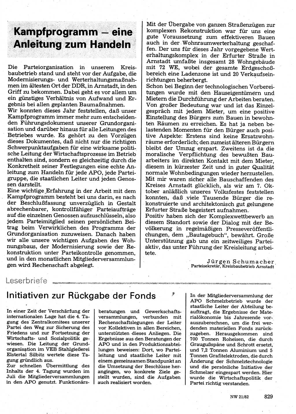 Neuer Weg (NW), Organ des Zentralkomitees (ZK) der SED (Sozialistische Einheitspartei Deutschlands) für Fragen des Parteilebens, 37. Jahrgang [Deutsche Demokratische Republik (DDR)] 1982, Seite 829 (NW ZK SED DDR 1982, S. 829)