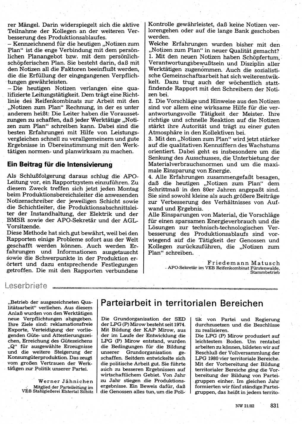 Neuer Weg (NW), Organ des Zentralkomitees (ZK) der SED (Sozialistische Einheitspartei Deutschlands) für Fragen des Parteilebens, 37. Jahrgang [Deutsche Demokratische Republik (DDR)] 1982, Seite 831 (NW ZK SED DDR 1982, S. 831)