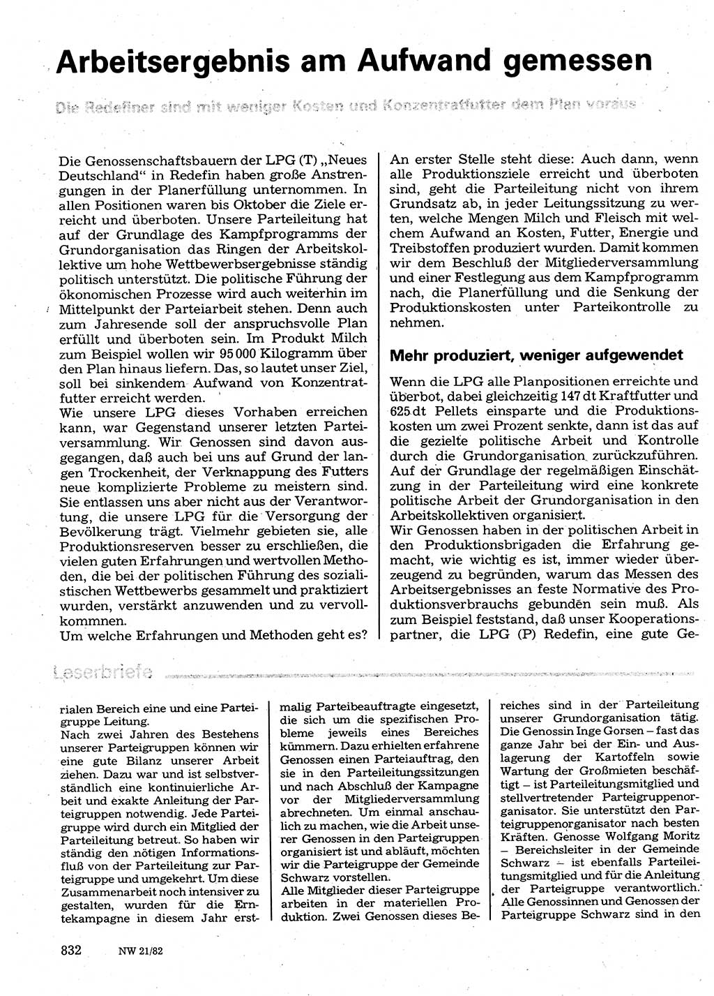 Neuer Weg (NW), Organ des Zentralkomitees (ZK) der SED (Sozialistische Einheitspartei Deutschlands) für Fragen des Parteilebens, 37. Jahrgang [Deutsche Demokratische Republik (DDR)] 1982, Seite 832 (NW ZK SED DDR 1982, S. 832)