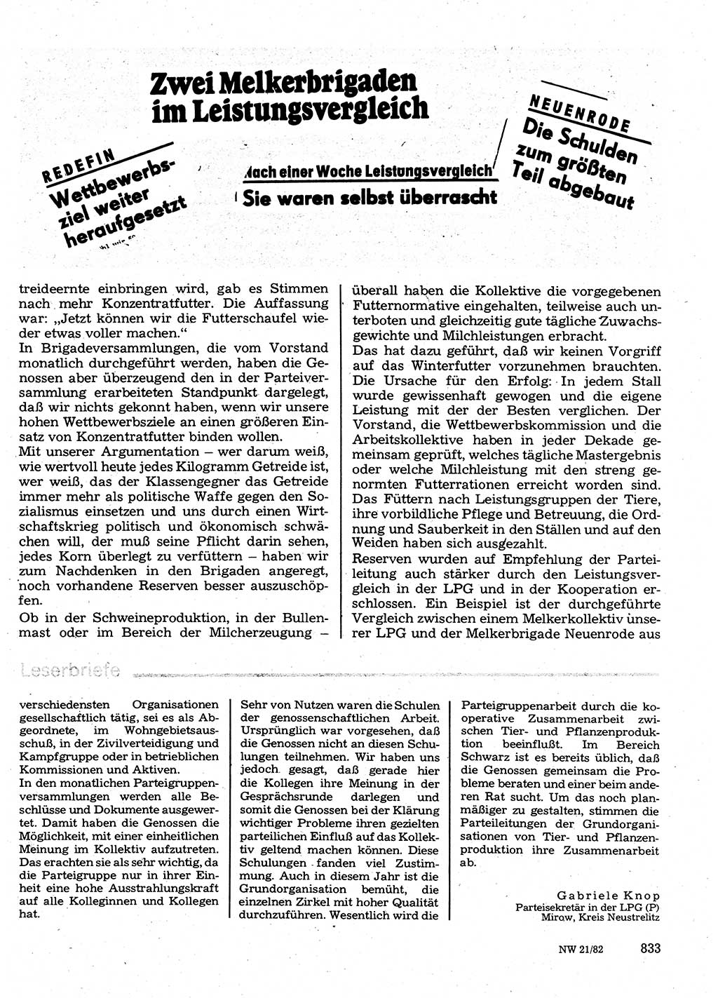Neuer Weg (NW), Organ des Zentralkomitees (ZK) der SED (Sozialistische Einheitspartei Deutschlands) für Fragen des Parteilebens, 37. Jahrgang [Deutsche Demokratische Republik (DDR)] 1982, Seite 833 (NW ZK SED DDR 1982, S. 833)