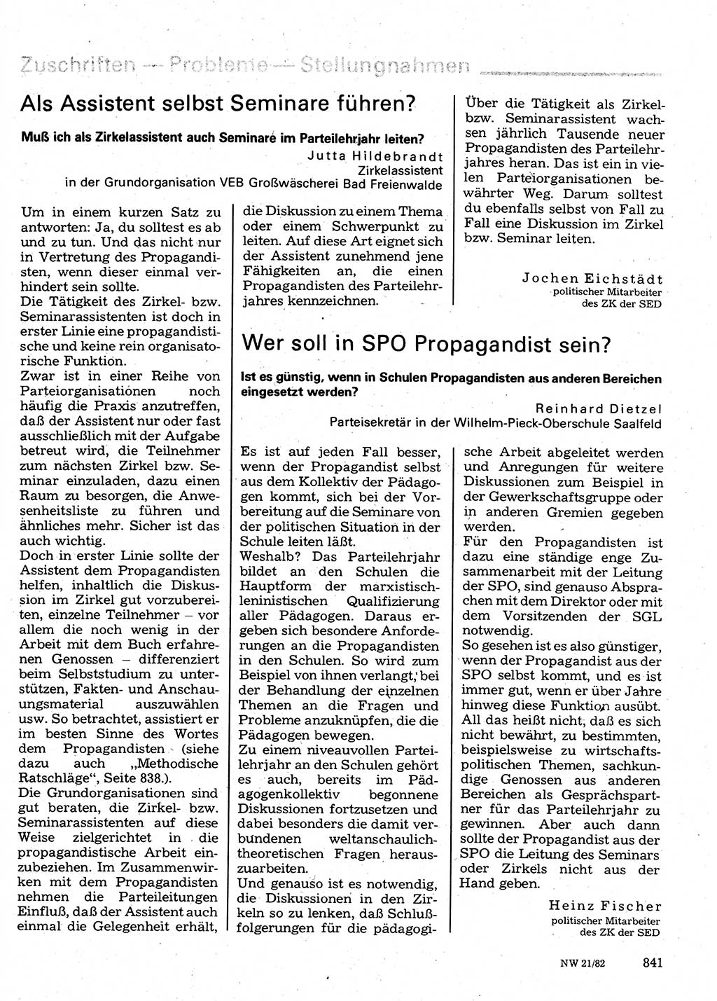 Neuer Weg (NW), Organ des Zentralkomitees (ZK) der SED (Sozialistische Einheitspartei Deutschlands) für Fragen des Parteilebens, 37. Jahrgang [Deutsche Demokratische Republik (DDR)] 1982, Seite 841 (NW ZK SED DDR 1982, S. 841)
