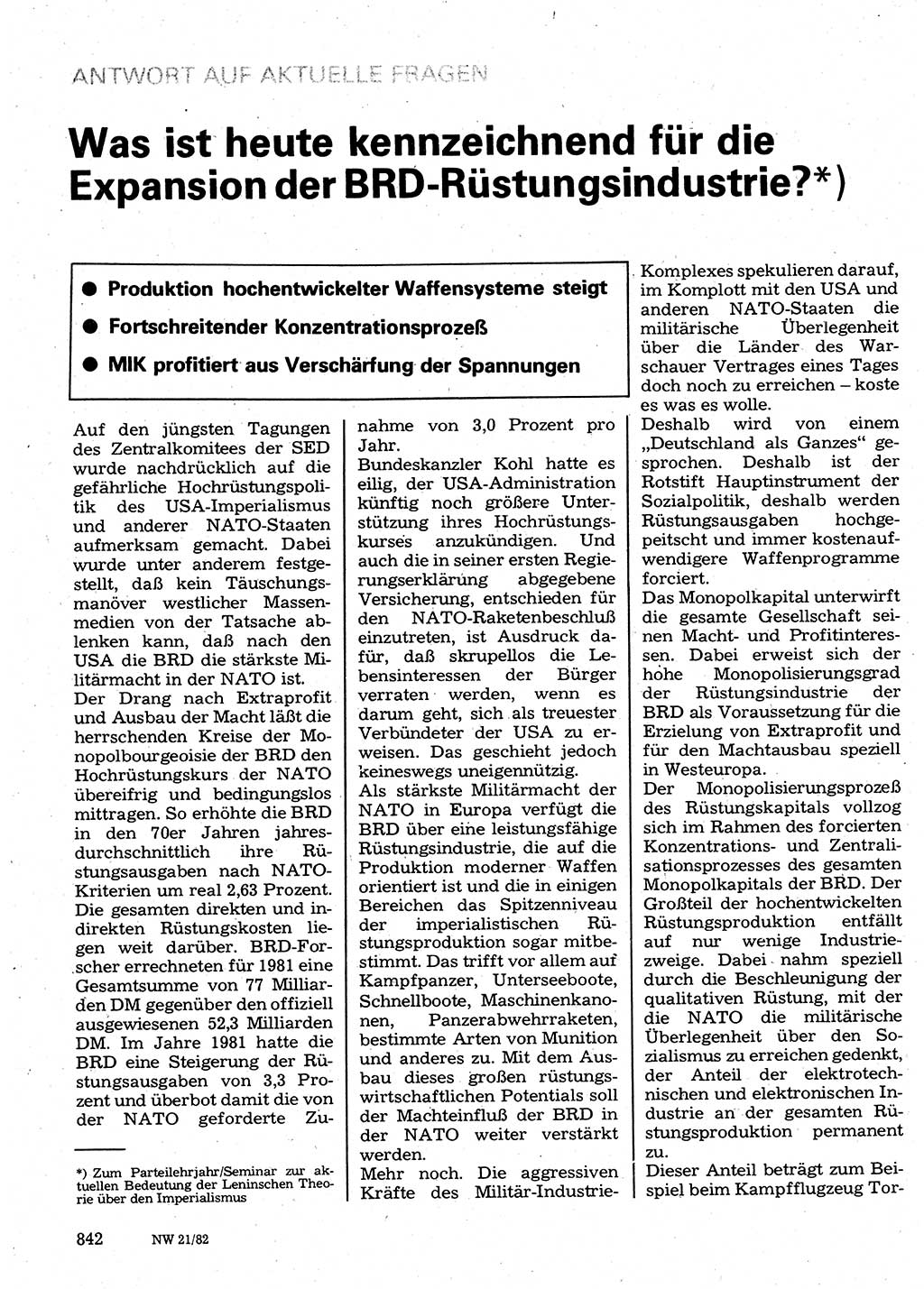 Neuer Weg (NW), Organ des Zentralkomitees (ZK) der SED (Sozialistische Einheitspartei Deutschlands) für Fragen des Parteilebens, 37. Jahrgang [Deutsche Demokratische Republik (DDR)] 1982, Seite 842 (NW ZK SED DDR 1982, S. 842)