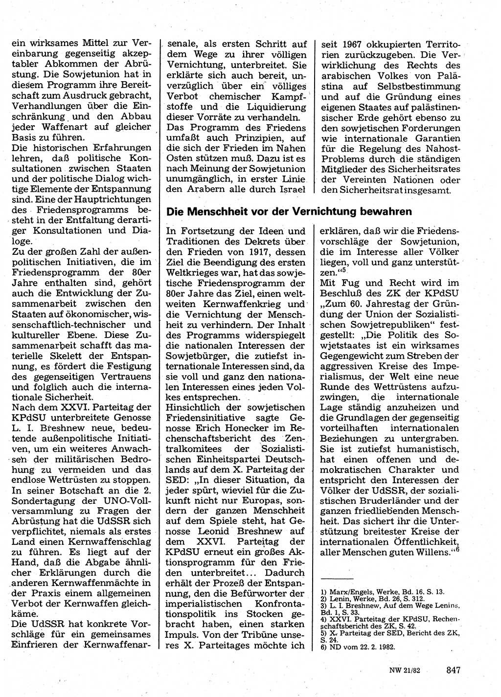 Neuer Weg (NW), Organ des Zentralkomitees (ZK) der SED (Sozialistische Einheitspartei Deutschlands) für Fragen des Parteilebens, 37. Jahrgang [Deutsche Demokratische Republik (DDR)] 1982, Seite 847 (NW ZK SED DDR 1982, S. 847)