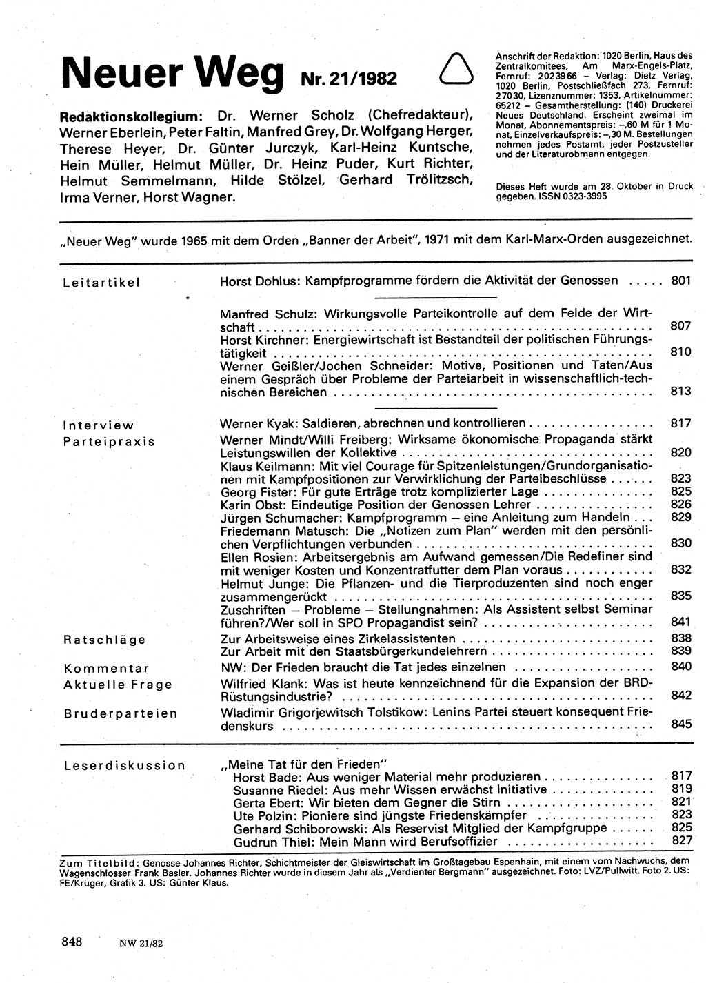 Neuer Weg (NW), Organ des Zentralkomitees (ZK) der SED (Sozialistische Einheitspartei Deutschlands) für Fragen des Parteilebens, 37. Jahrgang [Deutsche Demokratische Republik (DDR)] 1982, Seite 848 (NW ZK SED DDR 1982, S. 848)