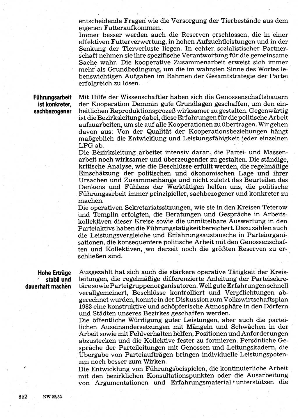 Neuer Weg (NW), Organ des Zentralkomitees (ZK) der SED (Sozialistische Einheitspartei Deutschlands) für Fragen des Parteilebens, 37. Jahrgang [Deutsche Demokratische Republik (DDR)] 1982, Seite 852 (NW ZK SED DDR 1982, S. 852)
