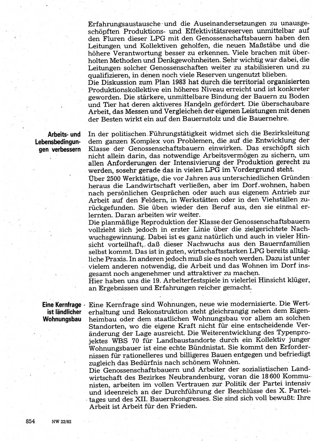 Neuer Weg (NW), Organ des Zentralkomitees (ZK) der SED (Sozialistische Einheitspartei Deutschlands) für Fragen des Parteilebens, 37. Jahrgang [Deutsche Demokratische Republik (DDR)] 1982, Seite 854 (NW ZK SED DDR 1982, S. 854)