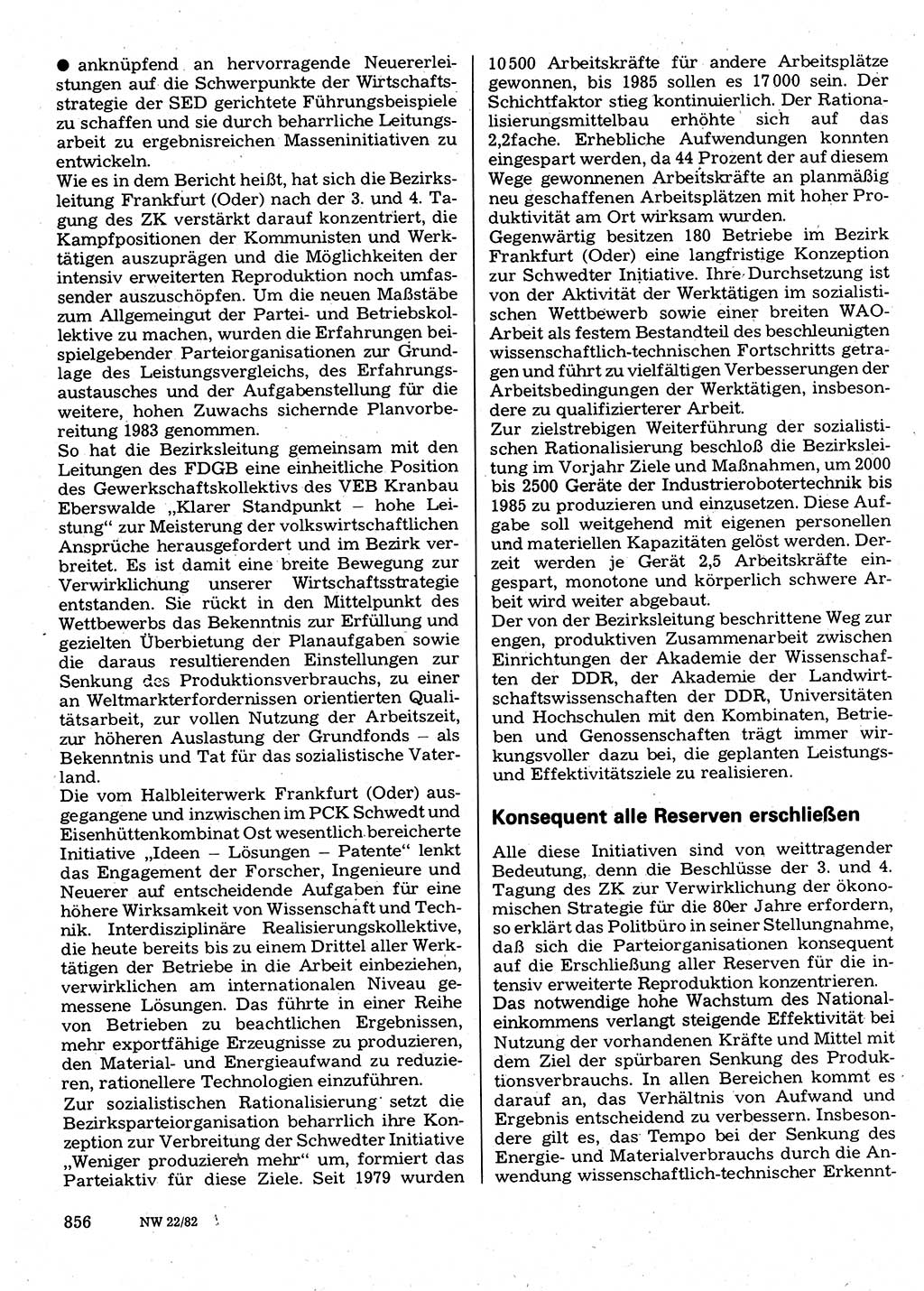 Neuer Weg (NW), Organ des Zentralkomitees (ZK) der SED (Sozialistische Einheitspartei Deutschlands) für Fragen des Parteilebens, 37. Jahrgang [Deutsche Demokratische Republik (DDR)] 1982, Seite 856 (NW ZK SED DDR 1982, S. 856)