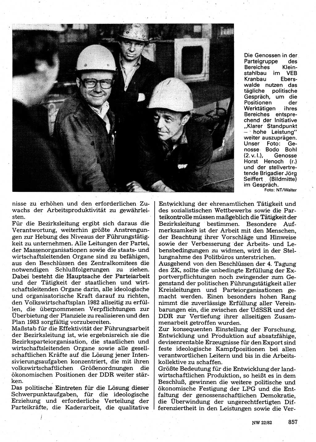 Neuer Weg (NW), Organ des Zentralkomitees (ZK) der SED (Sozialistische Einheitspartei Deutschlands) für Fragen des Parteilebens, 37. Jahrgang [Deutsche Demokratische Republik (DDR)] 1982, Seite 857 (NW ZK SED DDR 1982, S. 857)