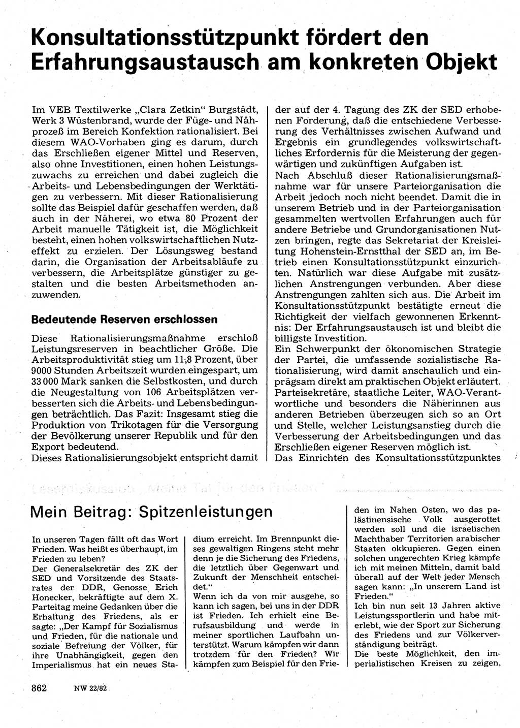Neuer Weg (NW), Organ des Zentralkomitees (ZK) der SED (Sozialistische Einheitspartei Deutschlands) für Fragen des Parteilebens, 37. Jahrgang [Deutsche Demokratische Republik (DDR)] 1982, Seite 862 (NW ZK SED DDR 1982, S. 862)