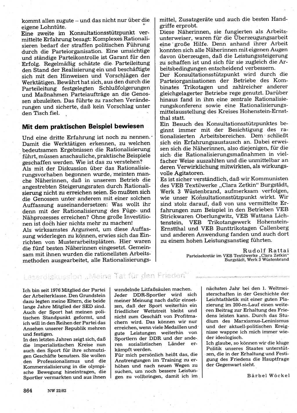 Neuer Weg (NW), Organ des Zentralkomitees (ZK) der SED (Sozialistische Einheitspartei Deutschlands) für Fragen des Parteilebens, 37. Jahrgang [Deutsche Demokratische Republik (DDR)] 1982, Seite 864 (NW ZK SED DDR 1982, S. 864)