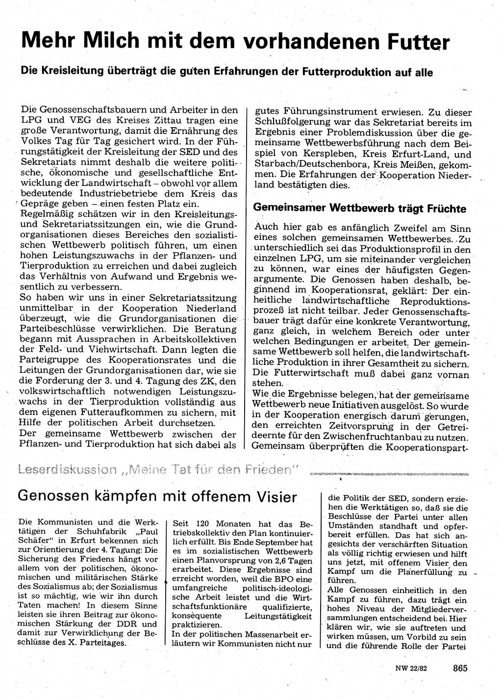 Neuer Weg (NW), Organ des Zentralkomitees (ZK) der SED (Sozialistische Einheitspartei Deutschlands) für Fragen des Parteilebens, 37. Jahrgang [Deutsche Demokratische Republik (DDR)] 1982, Seite 865 (NW ZK SED DDR 1982, S. 865)