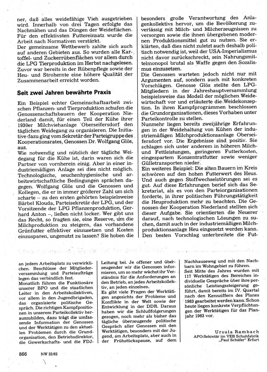 Neuer Weg (NW), Organ des Zentralkomitees (ZK) der SED (Sozialistische Einheitspartei Deutschlands) für Fragen des Parteilebens, 37. Jahrgang [Deutsche Demokratische Republik (DDR)] 1982, Seite 866 (NW ZK SED DDR 1982, S. 866)