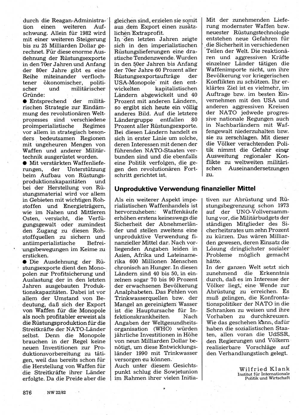 Neuer Weg (NW), Organ des Zentralkomitees (ZK) der SED (Sozialistische Einheitspartei Deutschlands) für Fragen des Parteilebens, 37. Jahrgang [Deutsche Demokratische Republik (DDR)] 1982, Seite 876 (NW ZK SED DDR 1982, S. 876)