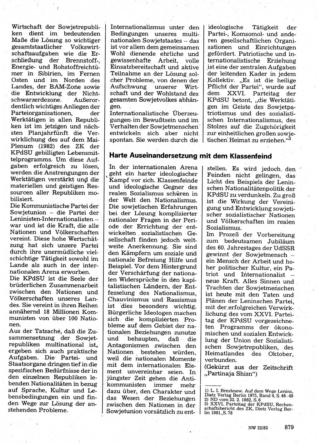Neuer Weg (NW), Organ des Zentralkomitees (ZK) der SED (Sozialistische Einheitspartei Deutschlands) für Fragen des Parteilebens, 37. Jahrgang [Deutsche Demokratische Republik (DDR)] 1982, Seite 879 (NW ZK SED DDR 1982, S. 879)