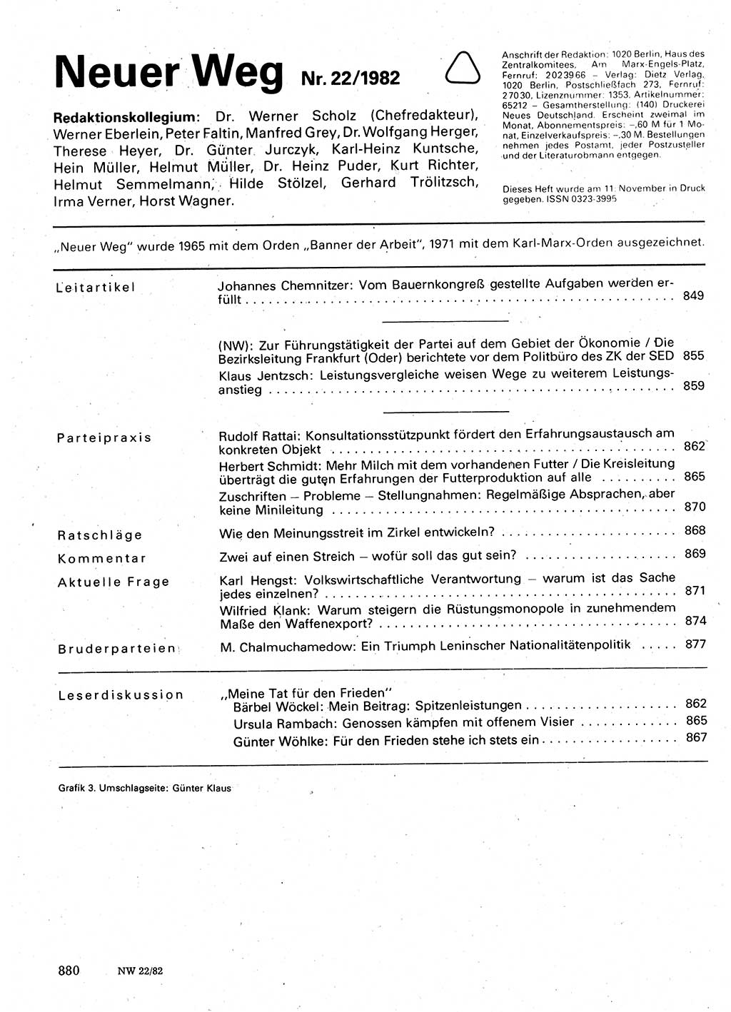 Neuer Weg (NW), Organ des Zentralkomitees (ZK) der SED (Sozialistische Einheitspartei Deutschlands) für Fragen des Parteilebens, 37. Jahrgang [Deutsche Demokratische Republik (DDR)] 1982, Seite 880 (NW ZK SED DDR 1982, S. 880)