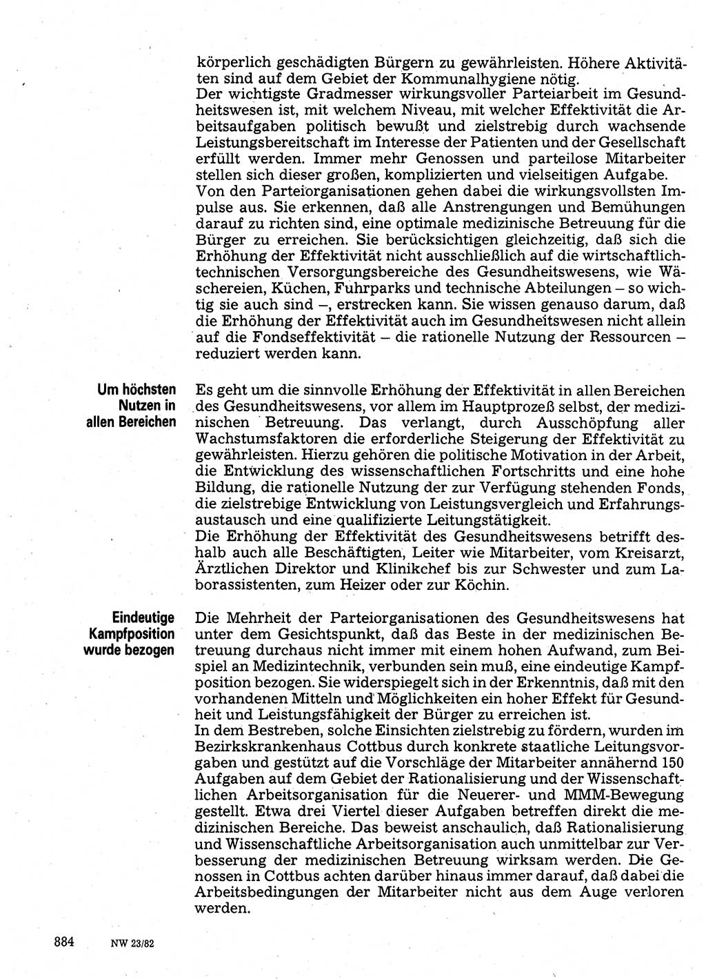 Neuer Weg (NW), Organ des Zentralkomitees (ZK) der SED (Sozialistische Einheitspartei Deutschlands) für Fragen des Parteilebens, 37. Jahrgang [Deutsche Demokratische Republik (DDR)] 1982, Seite 884 (NW ZK SED DDR 1982, S. 884)