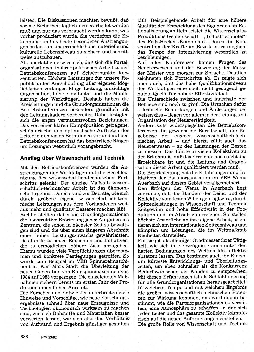 Neuer Weg (NW), Organ des Zentralkomitees (ZK) der SED (Sozialistische Einheitspartei Deutschlands) für Fragen des Parteilebens, 37. Jahrgang [Deutsche Demokratische Republik (DDR)] 1982, Seite 888 (NW ZK SED DDR 1982, S. 888)