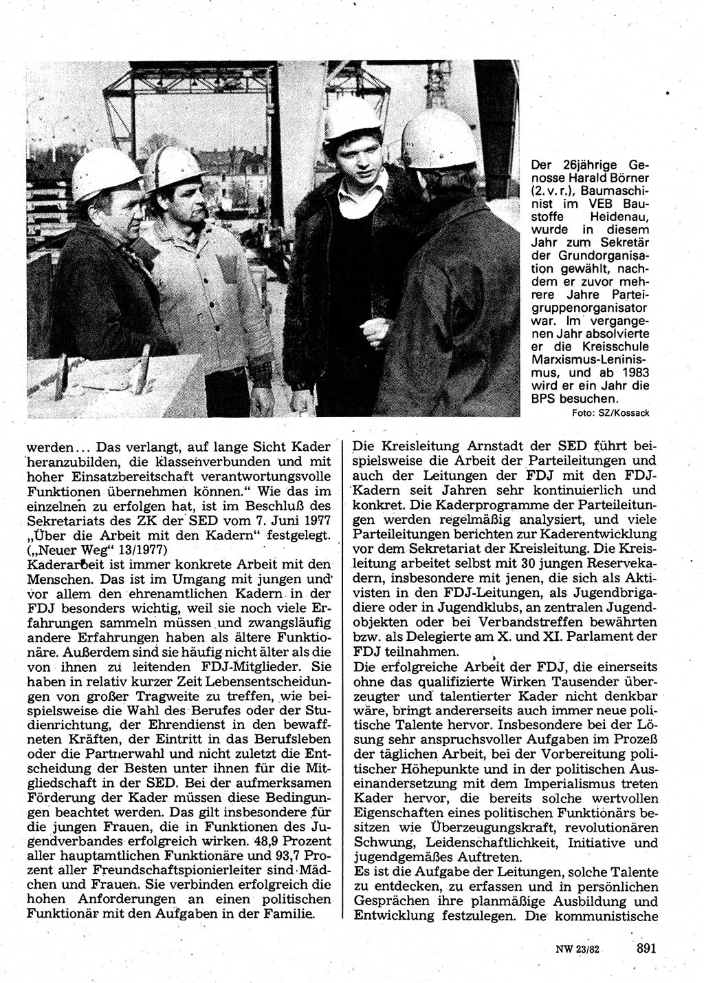 Neuer Weg (NW), Organ des Zentralkomitees (ZK) der SED (Sozialistische Einheitspartei Deutschlands) für Fragen des Parteilebens, 37. Jahrgang [Deutsche Demokratische Republik (DDR)] 1982, Seite 891 (NW ZK SED DDR 1982, S. 891)
