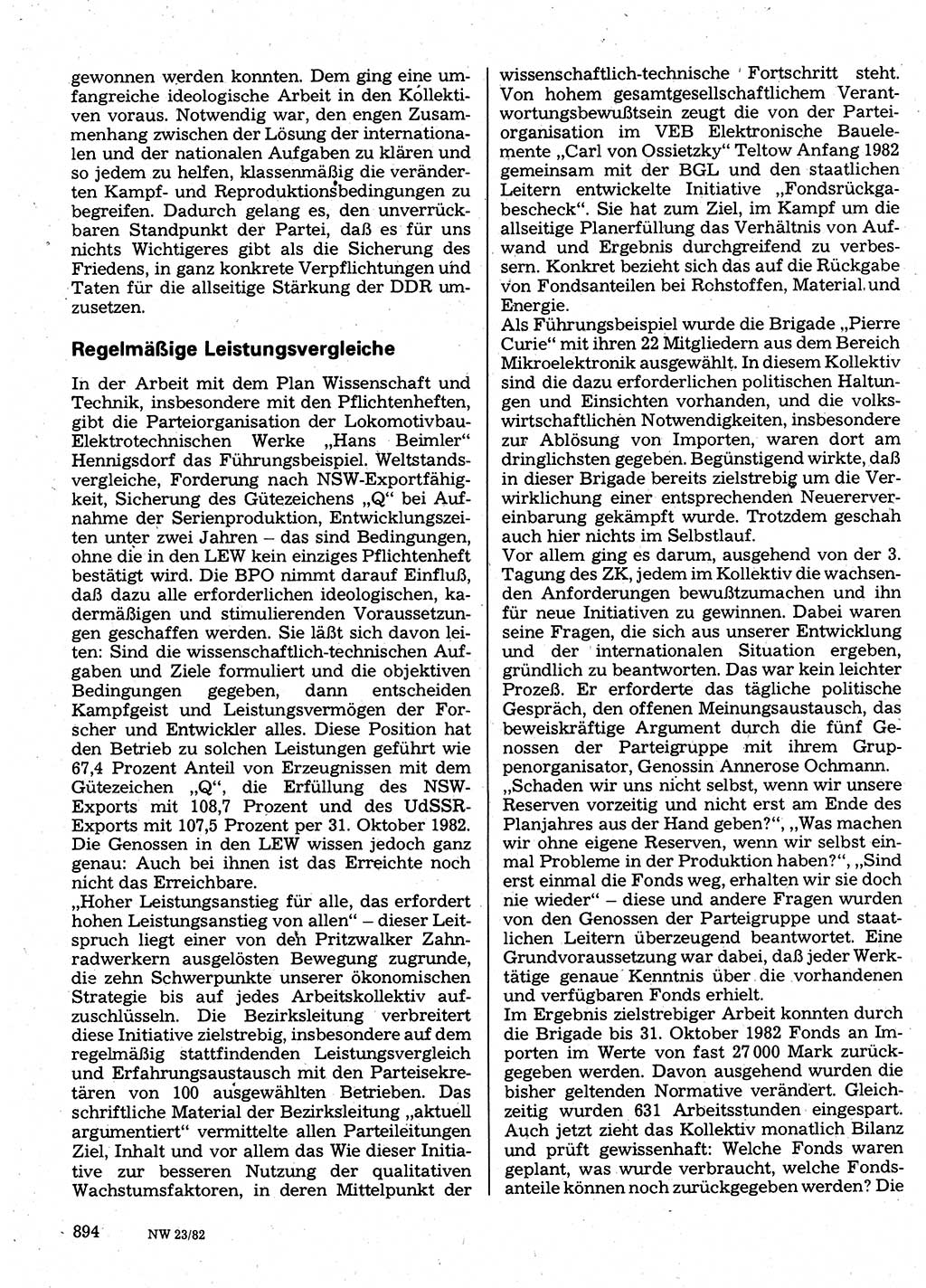Neuer Weg (NW), Organ des Zentralkomitees (ZK) der SED (Sozialistische Einheitspartei Deutschlands) für Fragen des Parteilebens, 37. Jahrgang [Deutsche Demokratische Republik (DDR)] 1982, Seite 894 (NW ZK SED DDR 1982, S. 894)
