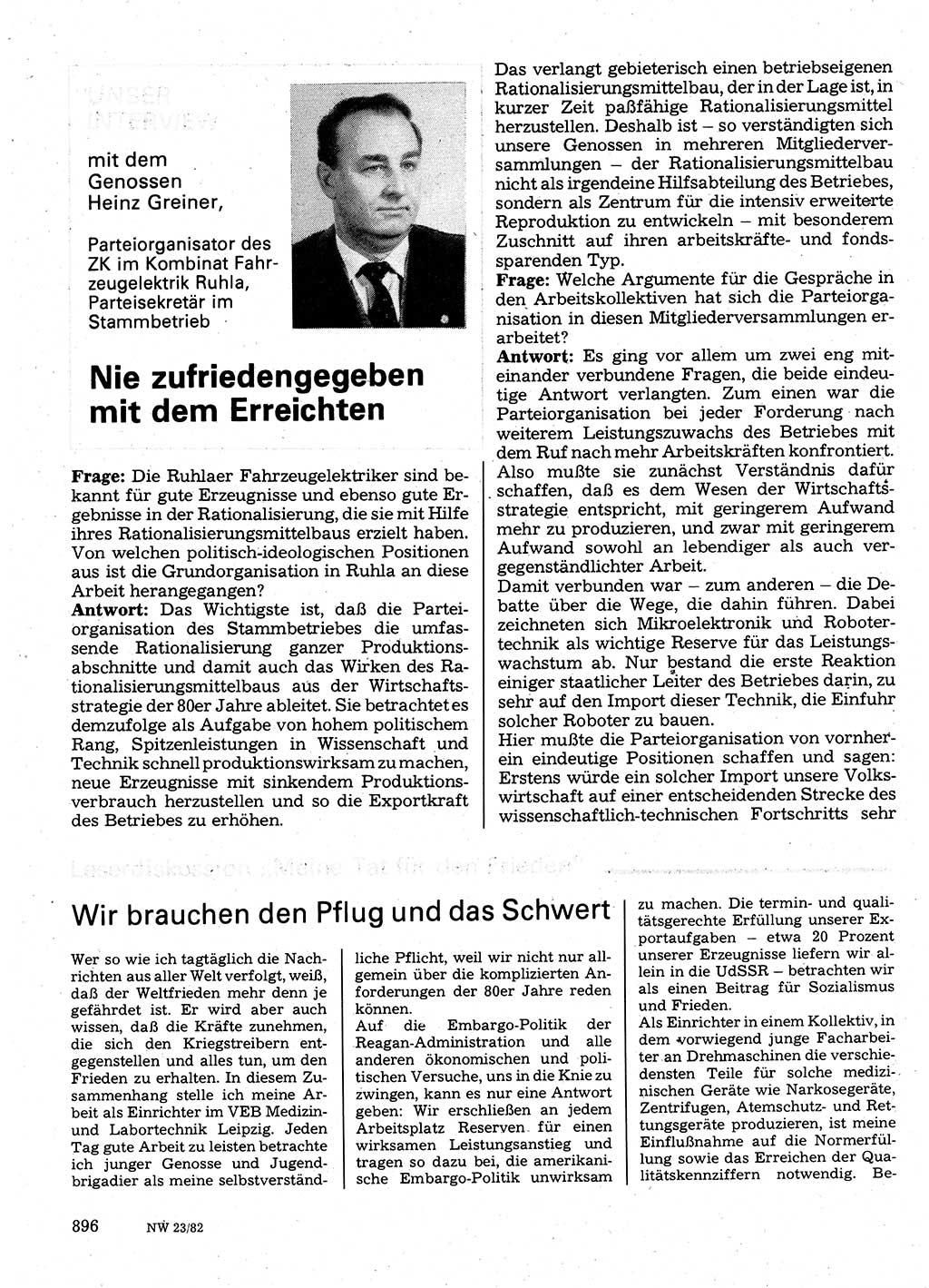 Neuer Weg (NW), Organ des Zentralkomitees (ZK) der SED (Sozialistische Einheitspartei Deutschlands) für Fragen des Parteilebens, 37. Jahrgang [Deutsche Demokratische Republik (DDR)] 1982, Seite 896 (NW ZK SED DDR 1982, S. 896)
