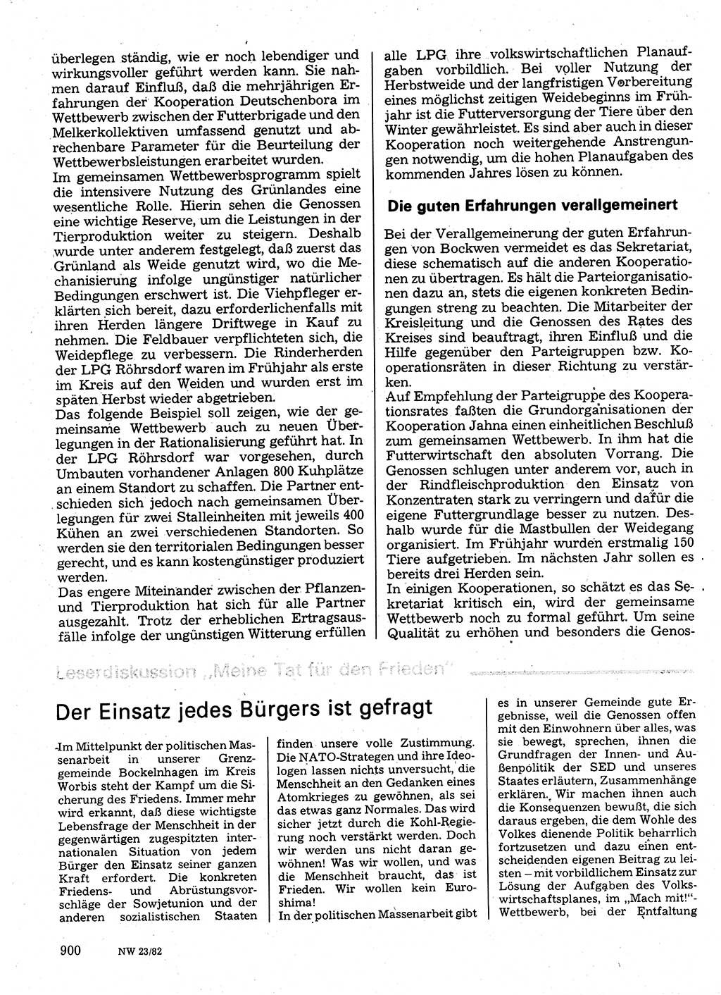 Neuer Weg (NW), Organ des Zentralkomitees (ZK) der SED (Sozialistische Einheitspartei Deutschlands) für Fragen des Parteilebens, 37. Jahrgang [Deutsche Demokratische Republik (DDR)] 1982, Seite 900 (NW ZK SED DDR 1982, S. 900)