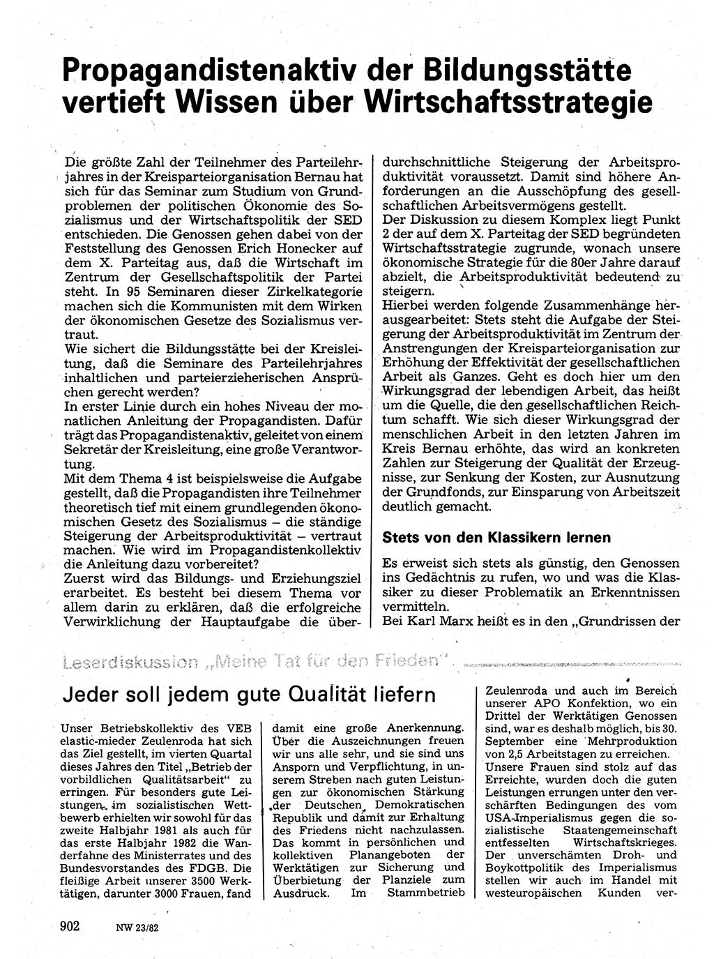 Neuer Weg (NW), Organ des Zentralkomitees (ZK) der SED (Sozialistische Einheitspartei Deutschlands) für Fragen des Parteilebens, 37. Jahrgang [Deutsche Demokratische Republik (DDR)] 1982, Seite 902 (NW ZK SED DDR 1982, S. 902)
