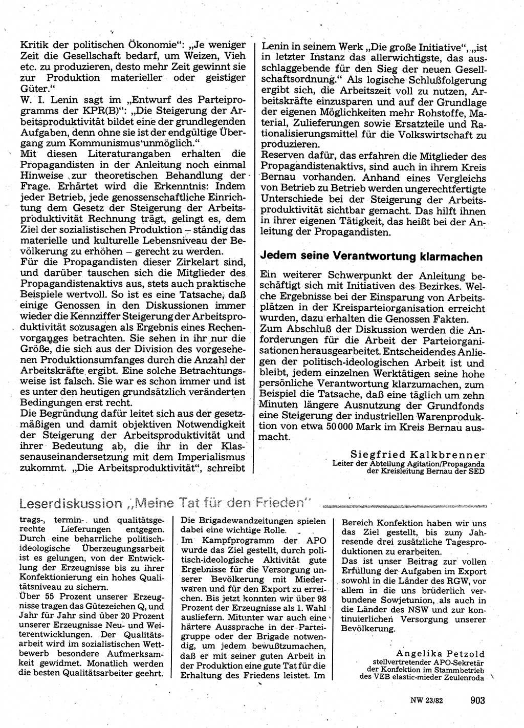 Neuer Weg (NW), Organ des Zentralkomitees (ZK) der SED (Sozialistische Einheitspartei Deutschlands) für Fragen des Parteilebens, 37. Jahrgang [Deutsche Demokratische Republik (DDR)] 1982, Seite 903 (NW ZK SED DDR 1982, S. 903)