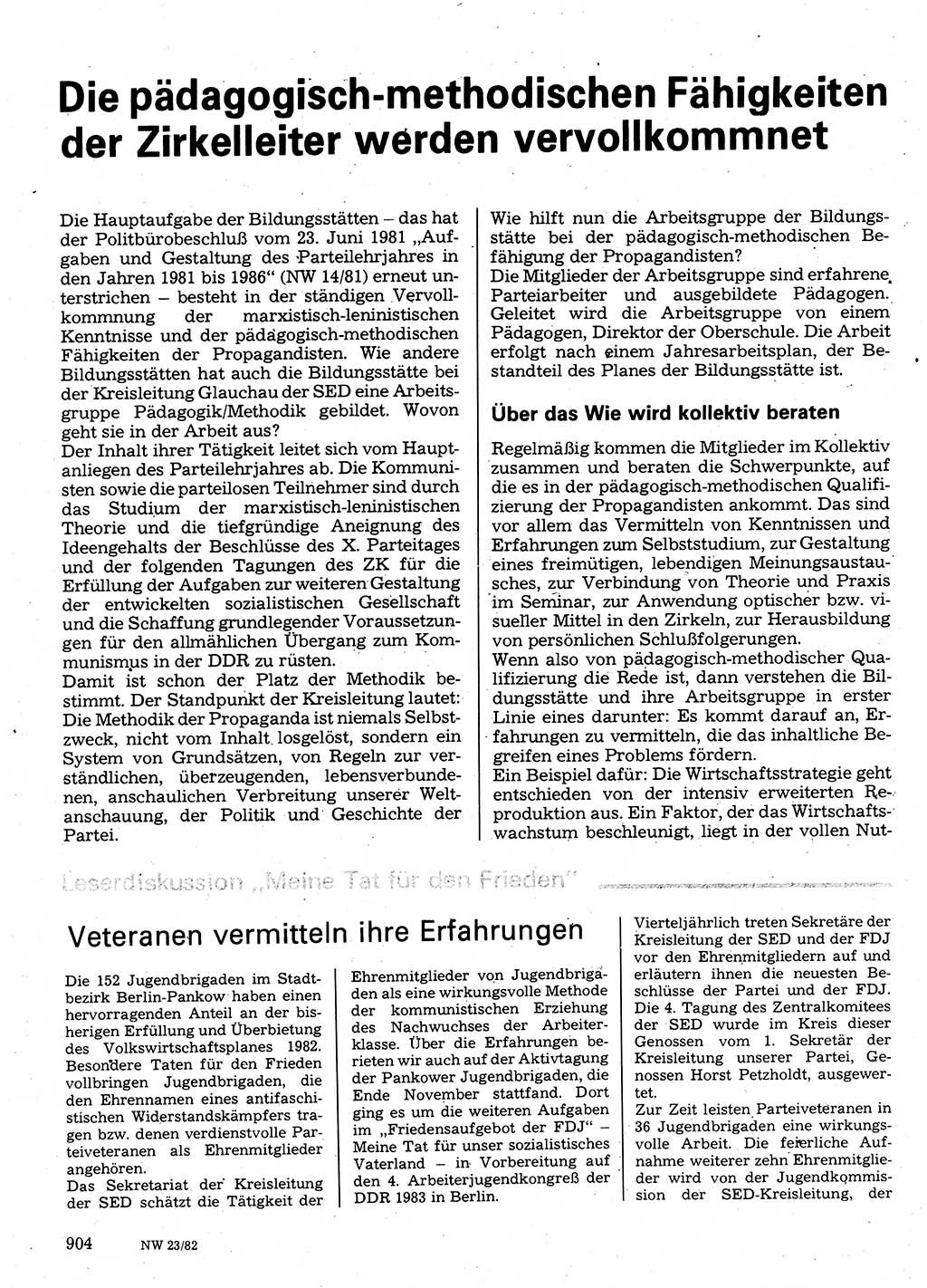 Neuer Weg (NW), Organ des Zentralkomitees (ZK) der SED (Sozialistische Einheitspartei Deutschlands) für Fragen des Parteilebens, 37. Jahrgang [Deutsche Demokratische Republik (DDR)] 1982, Seite 904 (NW ZK SED DDR 1982, S. 904)