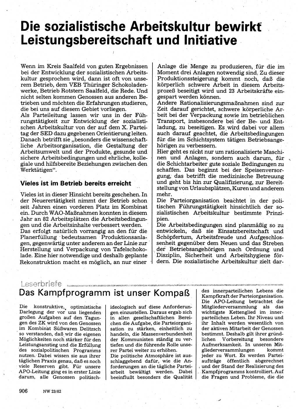 Neuer Weg (NW), Organ des Zentralkomitees (ZK) der SED (Sozialistische Einheitspartei Deutschlands) für Fragen des Parteilebens, 37. Jahrgang [Deutsche Demokratische Republik (DDR)] 1982, Seite 906 (NW ZK SED DDR 1982, S. 906)