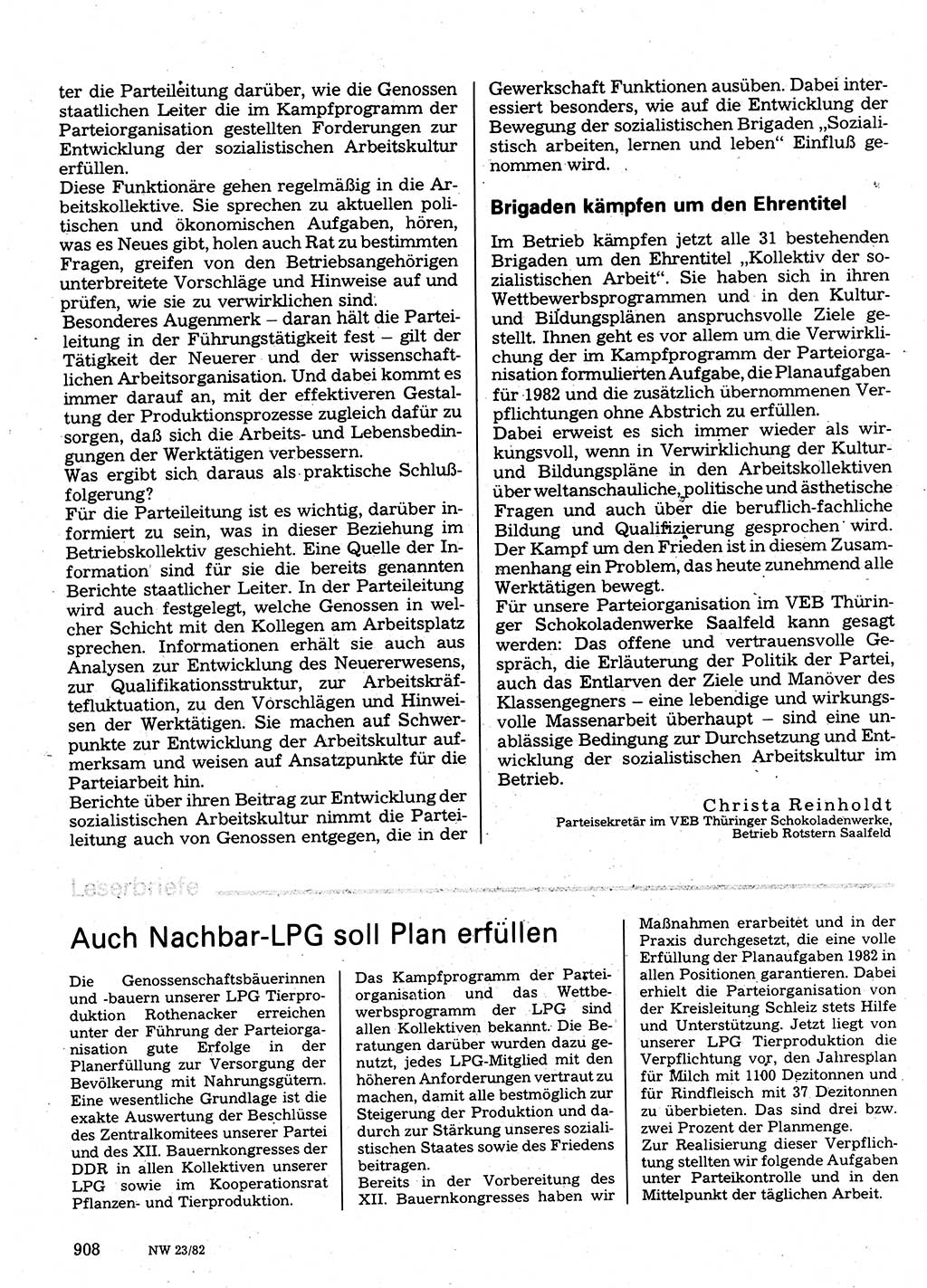 Neuer Weg (NW), Organ des Zentralkomitees (ZK) der SED (Sozialistische Einheitspartei Deutschlands) für Fragen des Parteilebens, 37. Jahrgang [Deutsche Demokratische Republik (DDR)] 1982, Seite 908 (NW ZK SED DDR 1982, S. 908)