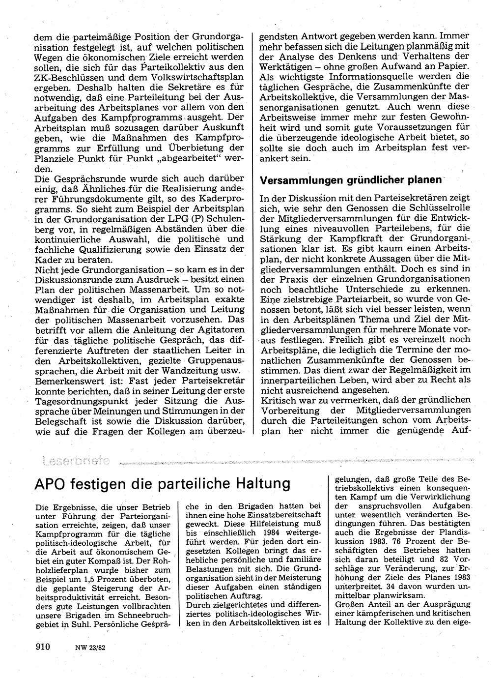 Neuer Weg (NW), Organ des Zentralkomitees (ZK) der SED (Sozialistische Einheitspartei Deutschlands) für Fragen des Parteilebens, 37. Jahrgang [Deutsche Demokratische Republik (DDR)] 1982, Seite 910 (NW ZK SED DDR 1982, S. 910)