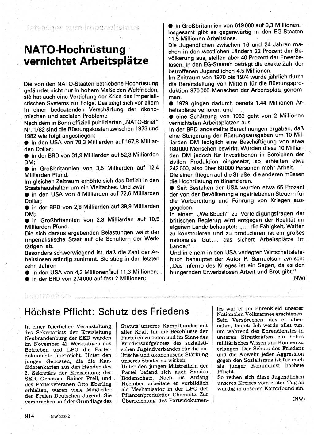 Neuer Weg (NW), Organ des Zentralkomitees (ZK) der SED (Sozialistische Einheitspartei Deutschlands) für Fragen des Parteilebens, 37. Jahrgang [Deutsche Demokratische Republik (DDR)] 1982, Seite 914 (NW ZK SED DDR 1982, S. 914)