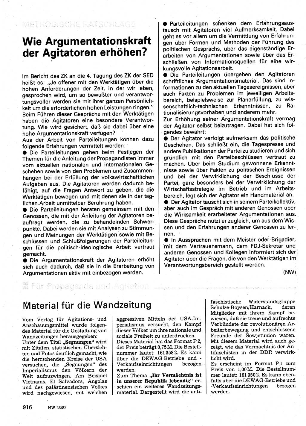 Neuer Weg (NW), Organ des Zentralkomitees (ZK) der SED (Sozialistische Einheitspartei Deutschlands) für Fragen des Parteilebens, 37. Jahrgang [Deutsche Demokratische Republik (DDR)] 1982, Seite 916 (NW ZK SED DDR 1982, S. 916)