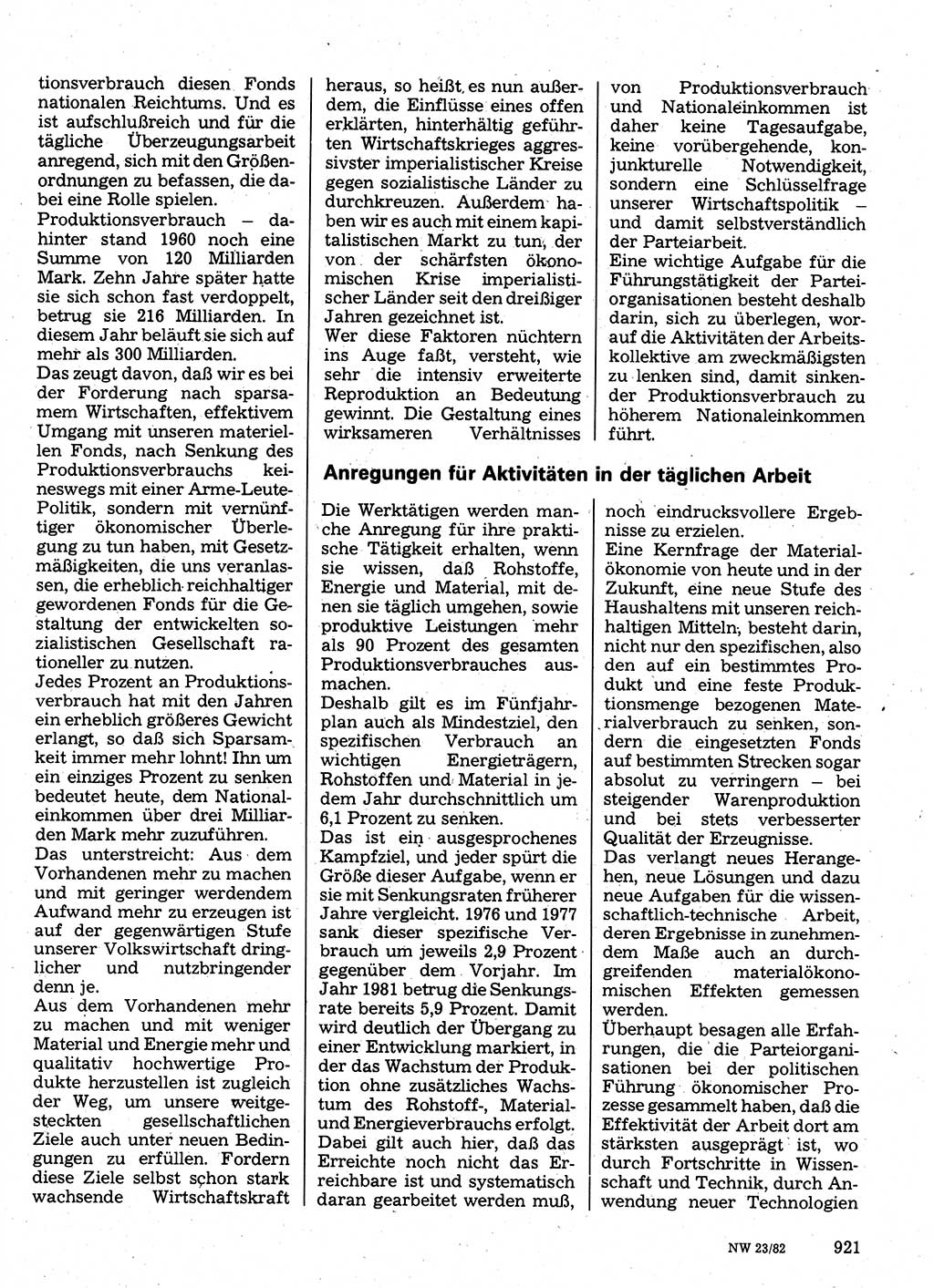 Neuer Weg (NW), Organ des Zentralkomitees (ZK) der SED (Sozialistische Einheitspartei Deutschlands) für Fragen des Parteilebens, 37. Jahrgang [Deutsche Demokratische Republik (DDR)] 1982, Seite 921 (NW ZK SED DDR 1982, S. 921)