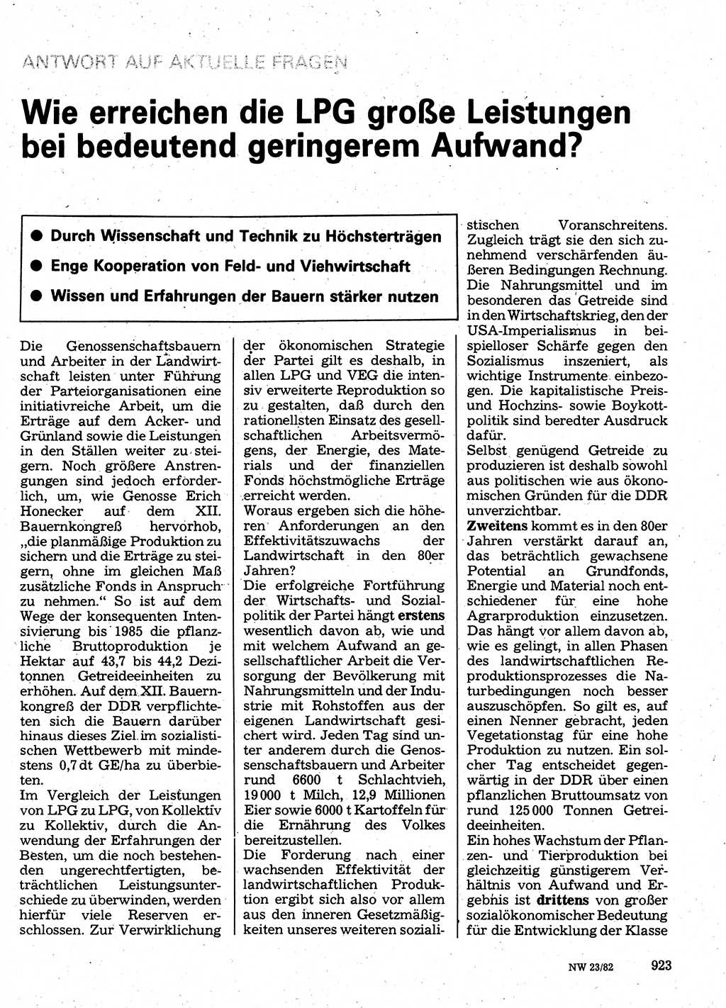 Neuer Weg (NW), Organ des Zentralkomitees (ZK) der SED (Sozialistische Einheitspartei Deutschlands) für Fragen des Parteilebens, 37. Jahrgang [Deutsche Demokratische Republik (DDR)] 1982, Seite 923 (NW ZK SED DDR 1982, S. 923)