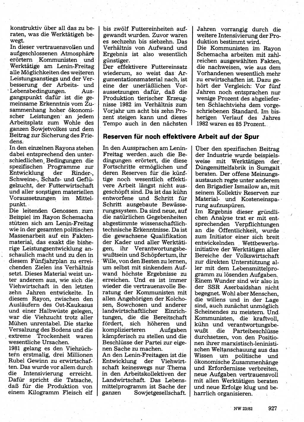 Neuer Weg (NW), Organ des Zentralkomitees (ZK) der SED (Sozialistische Einheitspartei Deutschlands) für Fragen des Parteilebens, 37. Jahrgang [Deutsche Demokratische Republik (DDR)] 1982, Seite 927 (NW ZK SED DDR 1982, S. 927)