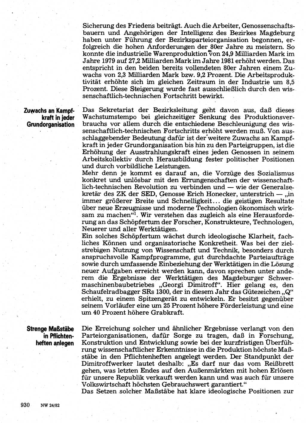 Neuer Weg (NW), Organ des Zentralkomitees (ZK) der SED (Sozialistische Einheitspartei Deutschlands) für Fragen des Parteilebens, 37. Jahrgang [Deutsche Demokratische Republik (DDR)] 1982, Seite 930 (NW ZK SED DDR 1982, S. 930)