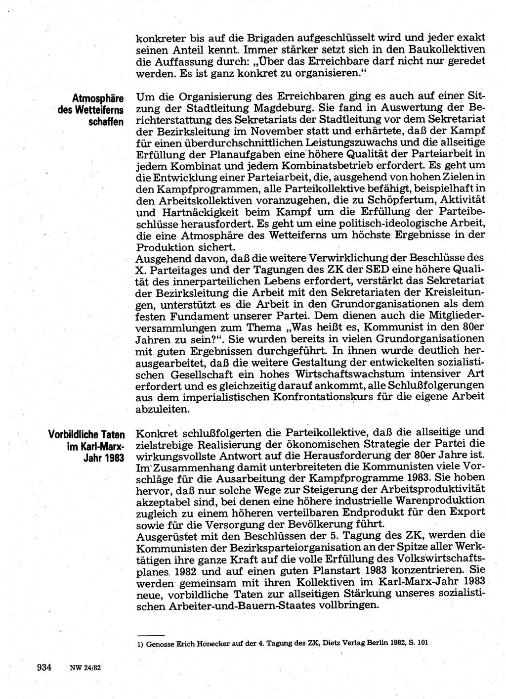 Neuer Weg (NW), Organ des Zentralkomitees (ZK) der SED (Sozialistische Einheitspartei Deutschlands) für Fragen des Parteilebens, 37. Jahrgang [Deutsche Demokratische Republik (DDR)] 1982, Seite 934 (NW ZK SED DDR 1982, S. 934)