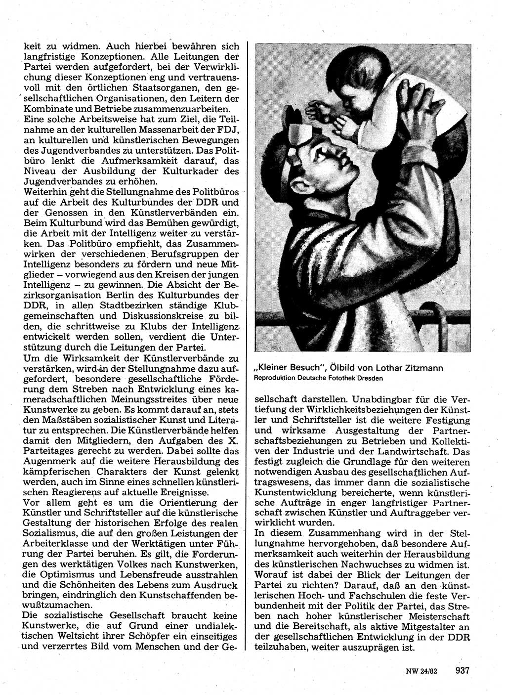 Neuer Weg (NW), Organ des Zentralkomitees (ZK) der SED (Sozialistische Einheitspartei Deutschlands) für Fragen des Parteilebens, 37. Jahrgang [Deutsche Demokratische Republik (DDR)] 1982, Seite 937 (NW ZK SED DDR 1982, S. 937)