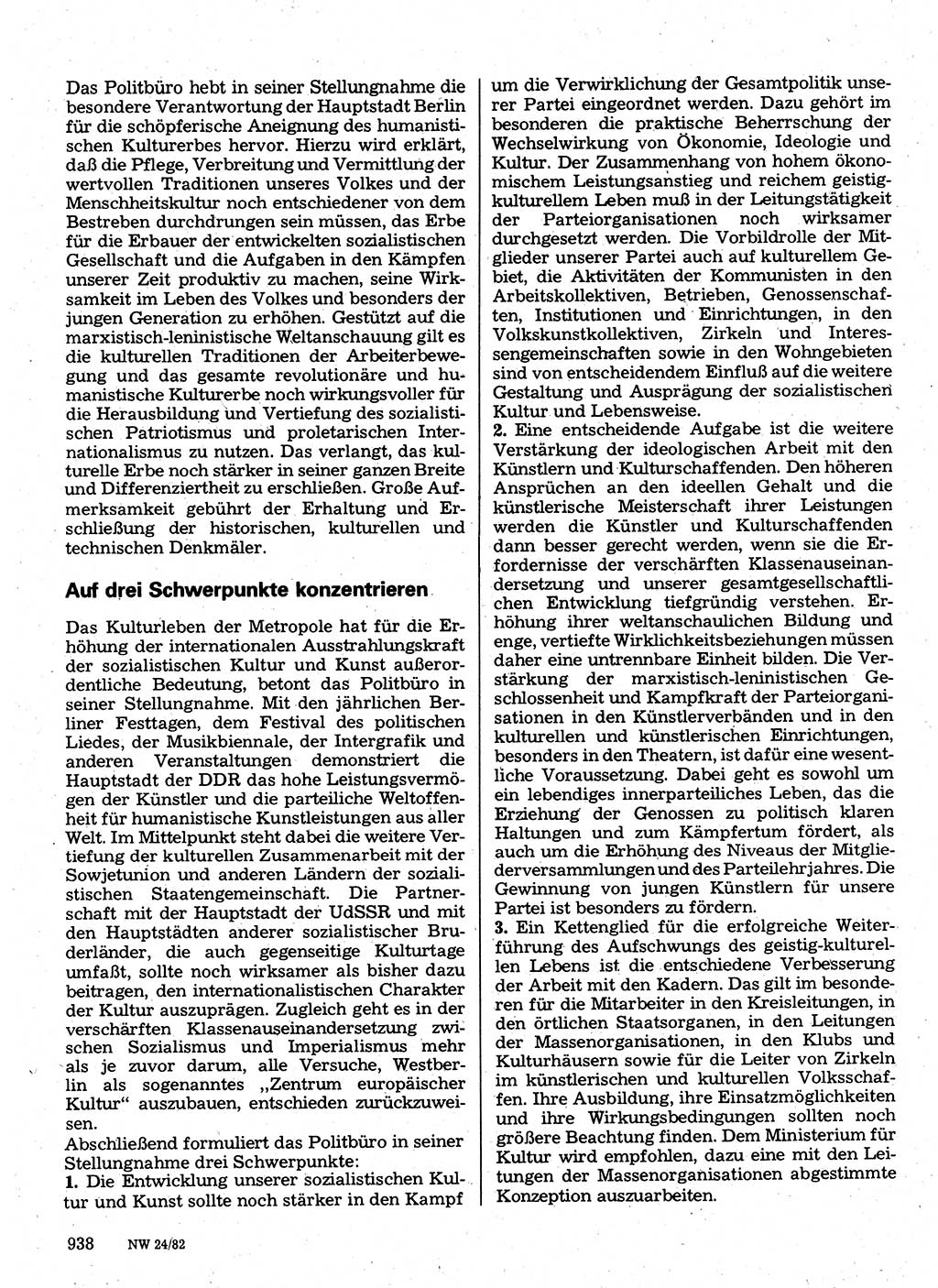 Neuer Weg (NW), Organ des Zentralkomitees (ZK) der SED (Sozialistische Einheitspartei Deutschlands) für Fragen des Parteilebens, 37. Jahrgang [Deutsche Demokratische Republik (DDR)] 1982, Seite 938 (NW ZK SED DDR 1982, S. 938)