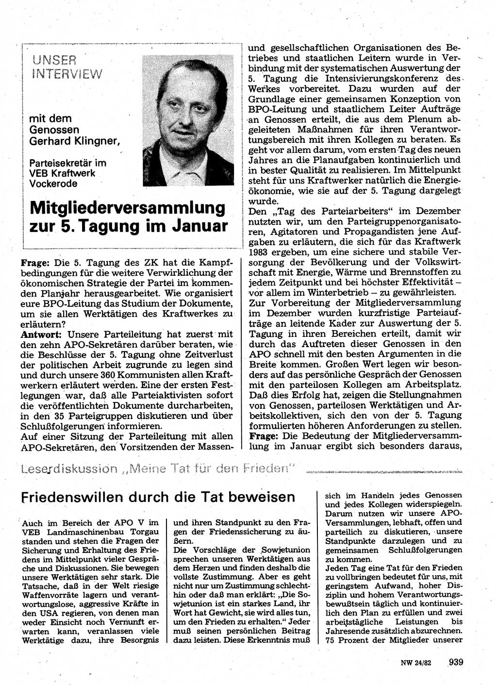 Neuer Weg (NW), Organ des Zentralkomitees (ZK) der SED (Sozialistische Einheitspartei Deutschlands) für Fragen des Parteilebens, 37. Jahrgang [Deutsche Demokratische Republik (DDR)] 1982, Seite 939 (NW ZK SED DDR 1982, S. 939)