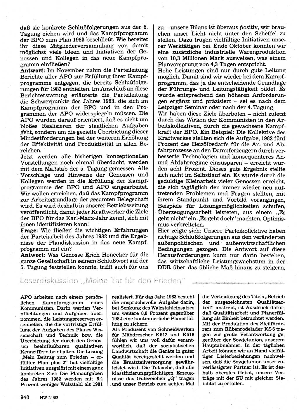 Neuer Weg (NW), Organ des Zentralkomitees (ZK) der SED (Sozialistische Einheitspartei Deutschlands) für Fragen des Parteilebens, 37. Jahrgang [Deutsche Demokratische Republik (DDR)] 1982, Seite 940 (NW ZK SED DDR 1982, S. 940)