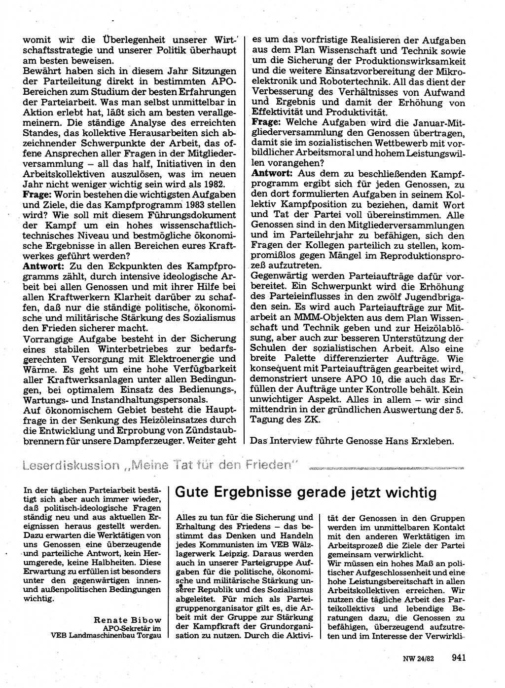 Neuer Weg (NW), Organ des Zentralkomitees (ZK) der SED (Sozialistische Einheitspartei Deutschlands) für Fragen des Parteilebens, 37. Jahrgang [Deutsche Demokratische Republik (DDR)] 1982, Seite 941 (NW ZK SED DDR 1982, S. 941)
