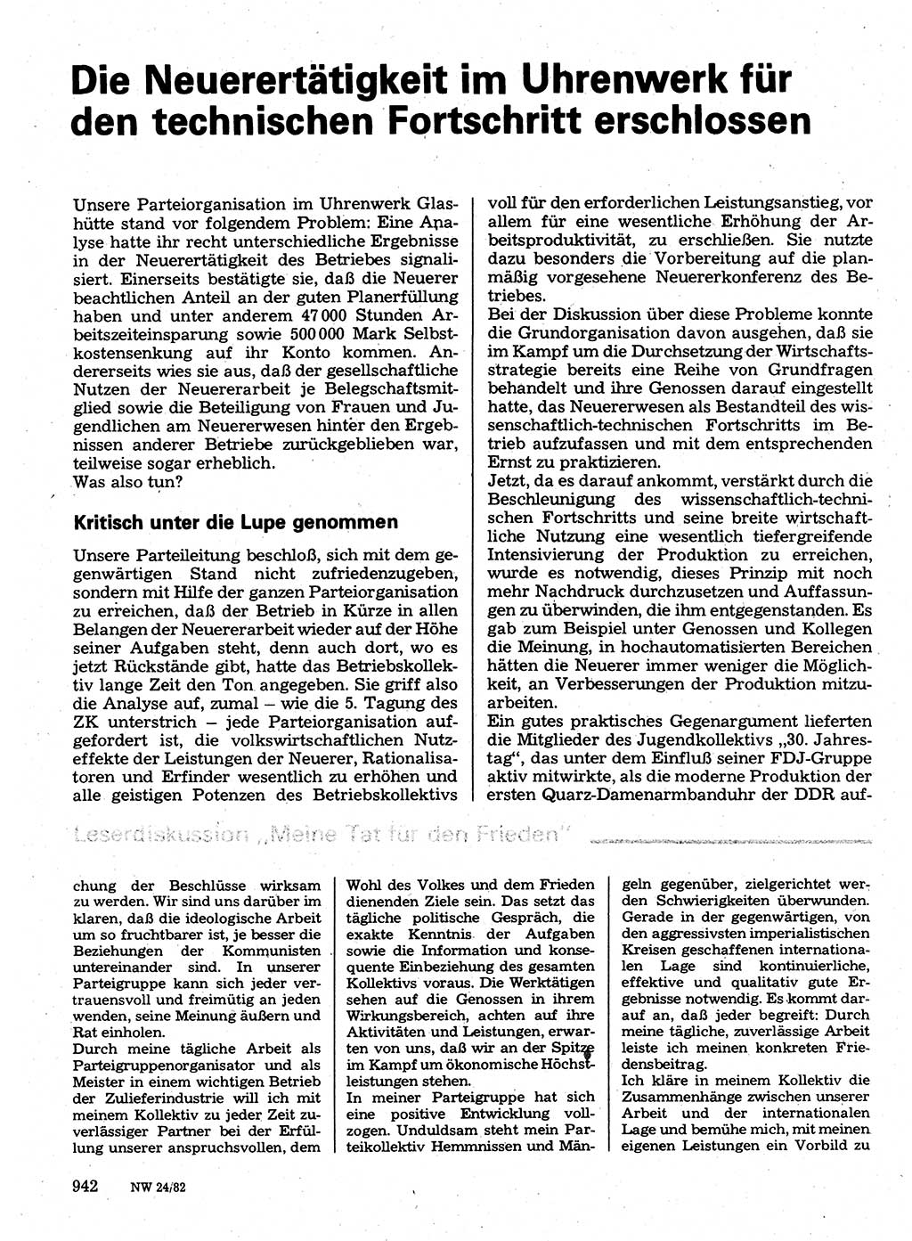 Neuer Weg (NW), Organ des Zentralkomitees (ZK) der SED (Sozialistische Einheitspartei Deutschlands) für Fragen des Parteilebens, 37. Jahrgang [Deutsche Demokratische Republik (DDR)] 1982, Seite 942 (NW ZK SED DDR 1982, S. 942)