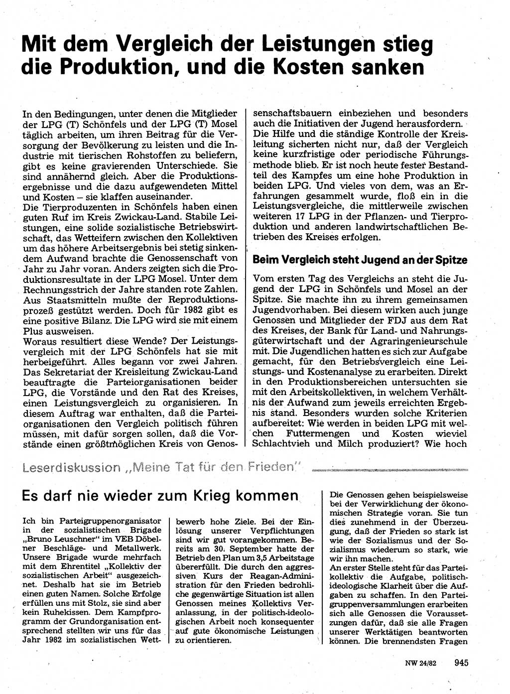 Neuer Weg (NW), Organ des Zentralkomitees (ZK) der SED (Sozialistische Einheitspartei Deutschlands) für Fragen des Parteilebens, 37. Jahrgang [Deutsche Demokratische Republik (DDR)] 1982, Seite 945 (NW ZK SED DDR 1982, S. 945)