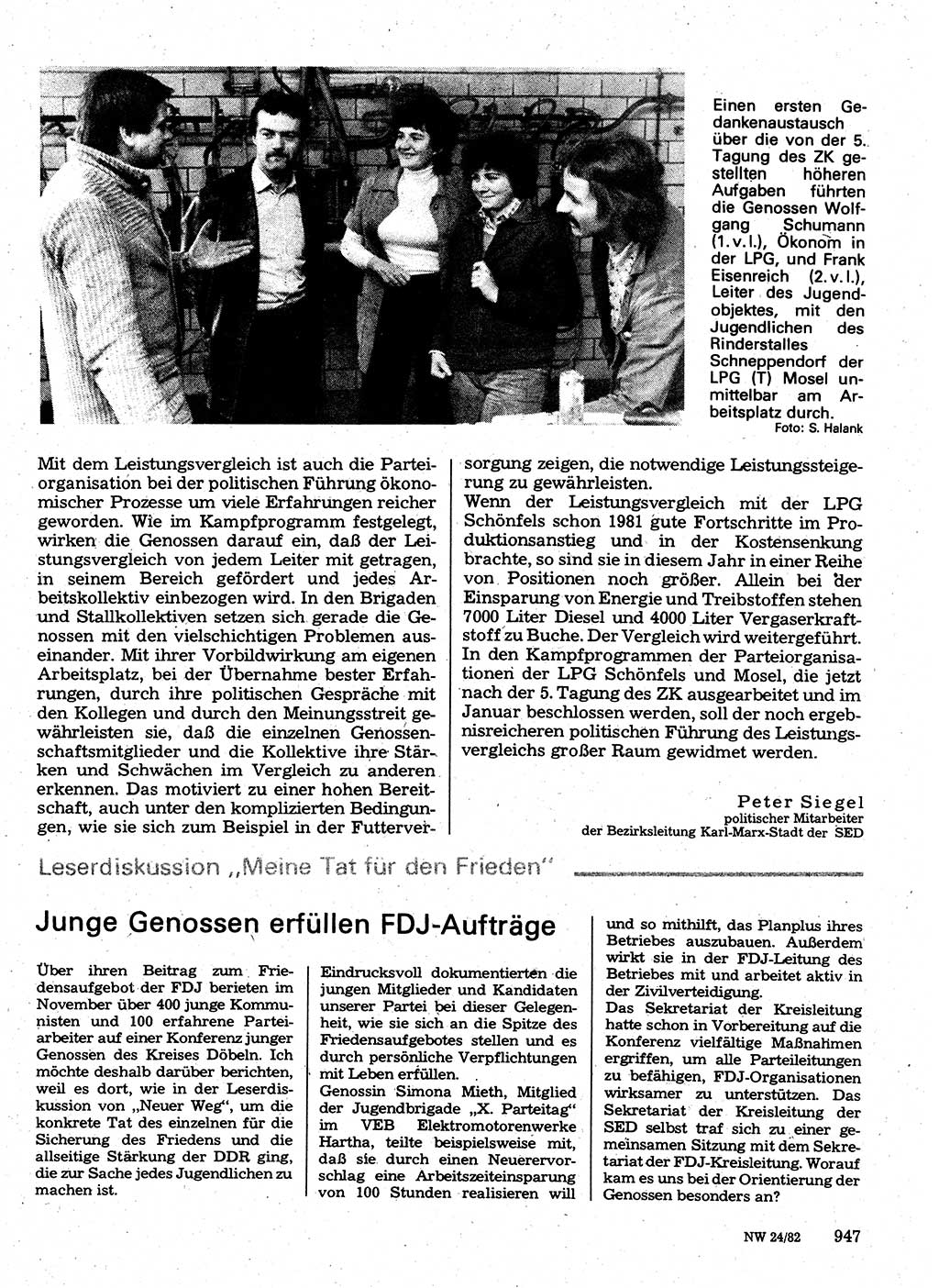Neuer Weg (NW), Organ des Zentralkomitees (ZK) der SED (Sozialistische Einheitspartei Deutschlands) für Fragen des Parteilebens, 37. Jahrgang [Deutsche Demokratische Republik (DDR)] 1982, Seite 947 (NW ZK SED DDR 1982, S. 947)