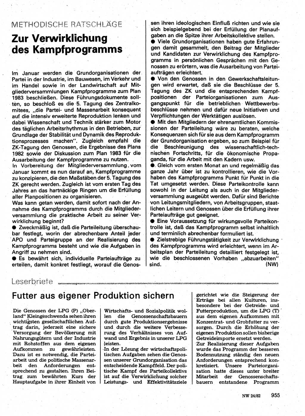 Neuer Weg (NW), Organ des Zentralkomitees (ZK) der SED (Sozialistische Einheitspartei Deutschlands) für Fragen des Parteilebens, 37. Jahrgang [Deutsche Demokratische Republik (DDR)] 1982, Seite 955 (NW ZK SED DDR 1982, S. 955)